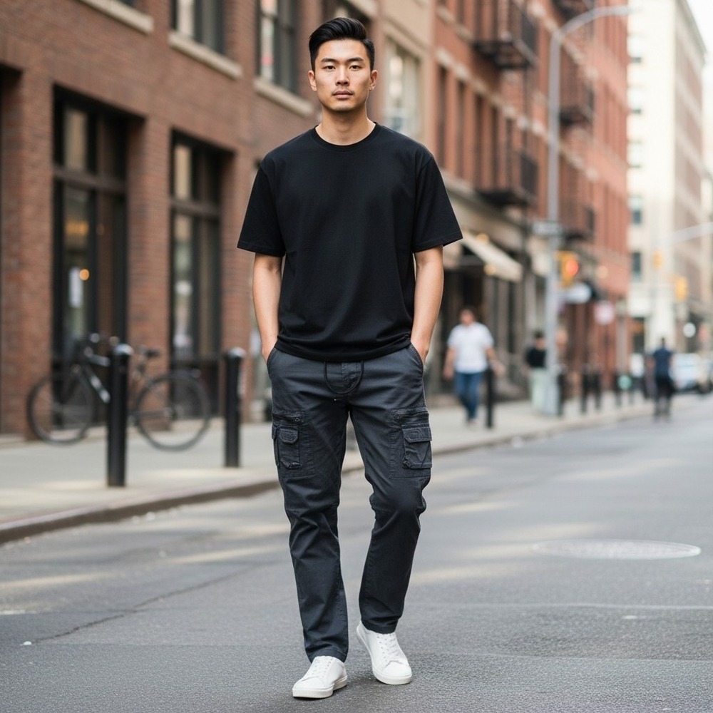 PacSun Mens Slim Cargo Pants Black Joggers Drawstring Bungee Cuffs XS Streetwear